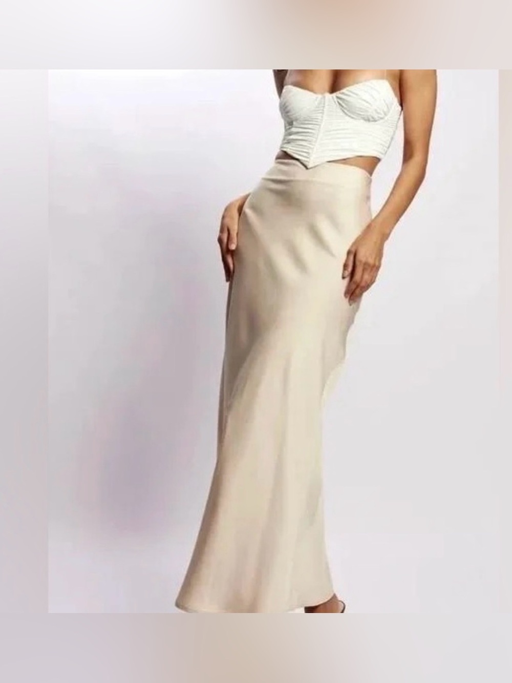 Meshki Satin Midi Skirt in Champagne